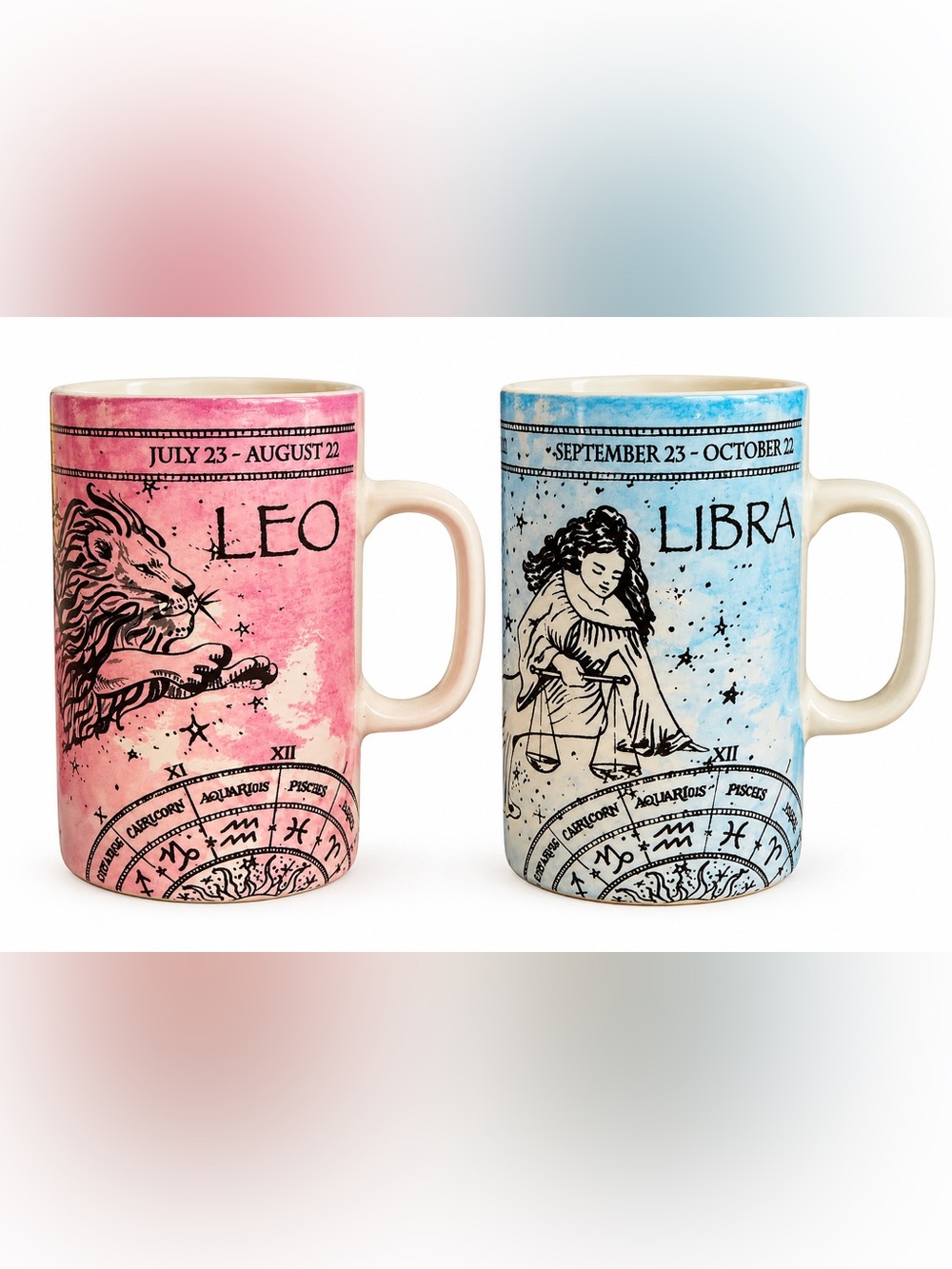 Fisher Zodiac Astrology Coffee Mugs Leo & Libra Set of 2 Celestial Stoneware